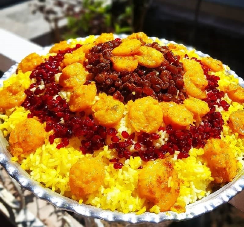 میگو پلو با زرشک - غذای بوشهری